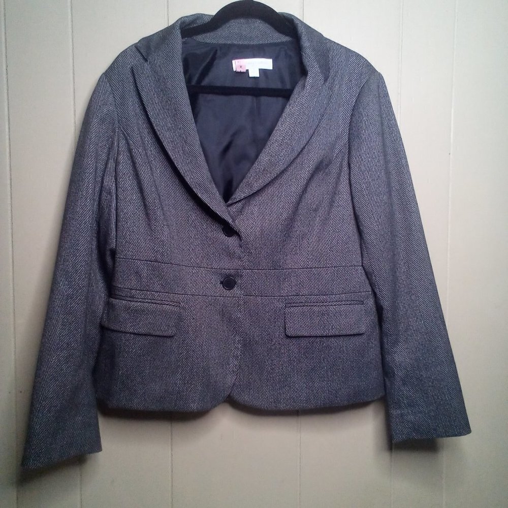 New York & Company Blazer Jacket 14 Stretch Gray White